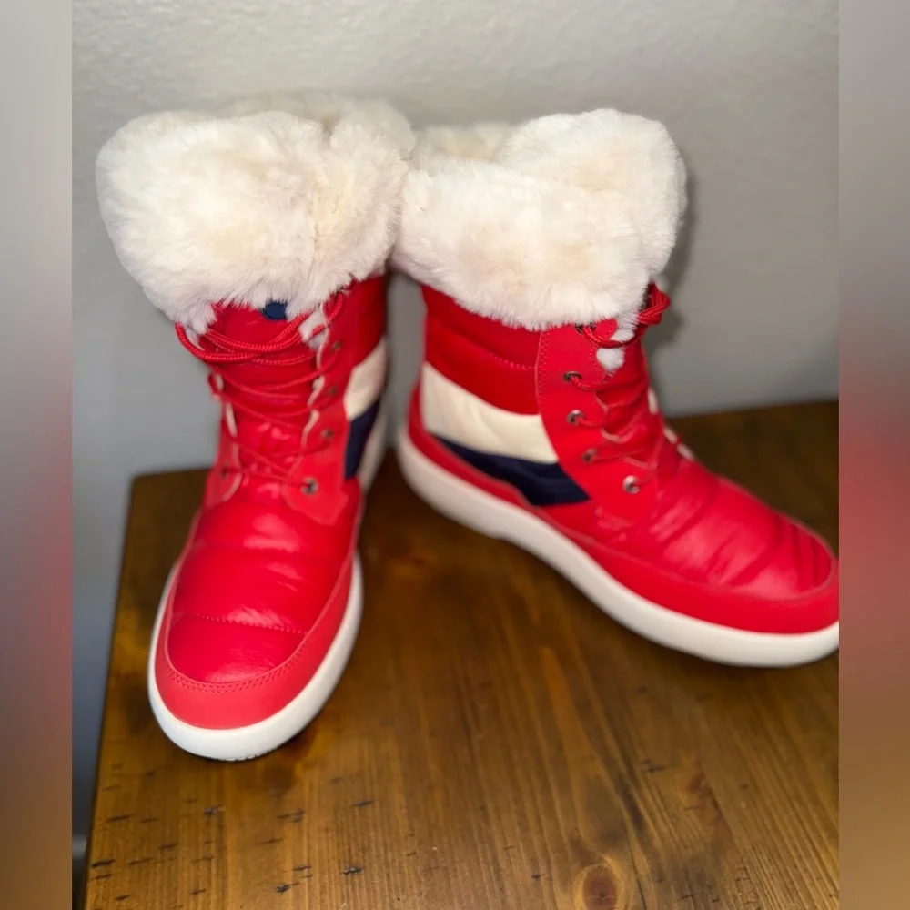 Sperry Plushwave Red Faux Fur Snow Boots Coastal Preppy Wintercore-Sz 10 - Picture 6 of 9